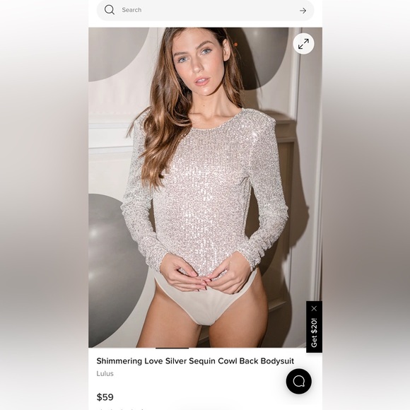 Lulus Tops - Lulu's Shimmering Love Silver Sequin Cowl Back Bodysuit